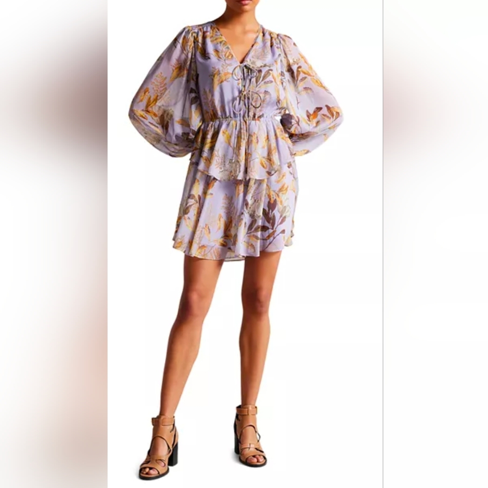 Ted Baker Gretia Printed Tie Front Mini Dress Size 3/US 8